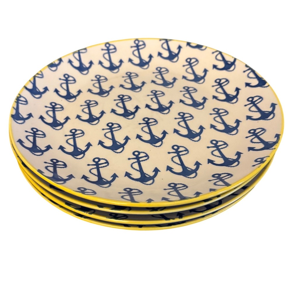 Pfaltzgraff Nautical Anchor Salad Plates | Set of 4 | 8.5‎ Inch | FLAW-See Pics